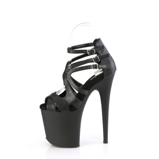 Product image of Pleaser FLAMINGO-877 Blk Faux Leather/Blk Matte 8 Inch Heel 4 Inch PF Strappy Close Back Ankle Strap Sandal