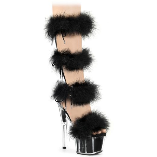 Product image of Pleaser ADORE-728F Clr-Blk Fur/M 7 Inch Heel 2 3/4 Inch PF Marabou Fur Sandal Back Zip