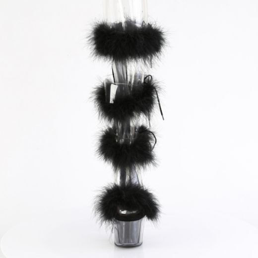 Product image of Pleaser ADORE-728F Clr-Blk Fur/M 7 Inch Heel 2 3/4 Inch PF Marabou Fur Sandal Back Zip