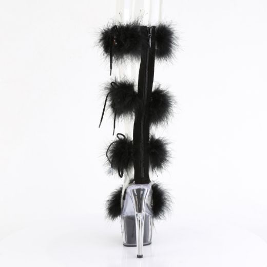 Product image of Pleaser ADORE-728F Clr-Blk Fur/M 7 Inch Heel 2 3/4 Inch PF Marabou Fur Sandal Back Zip
