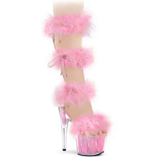 Product image of Pleaser ADORE-728F Clr-B. Pink Fur/M 7 Inch Heel 2 3/4 Inch PF Marabou Fur Sandal Back Zip