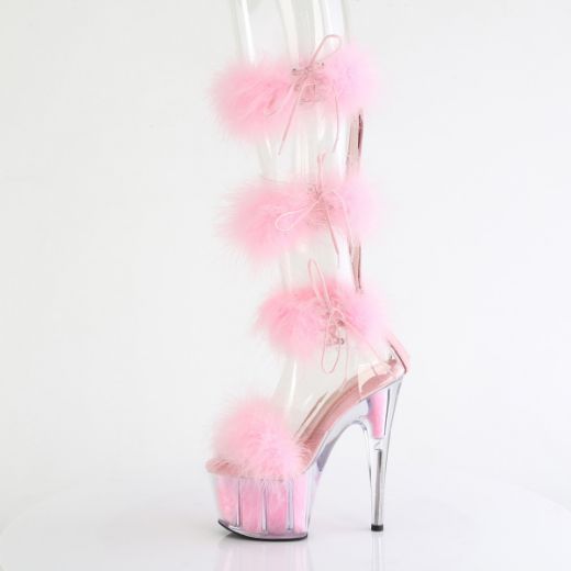 Product image of Pleaser ADORE-728F Clr-B. Pink Fur/M 7 Inch Heel 2 3/4 Inch PF Marabou Fur Sandal Back Zip
