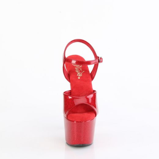 Product image of Pleaser ADORE-709GP Ruby Red Glitter Pat/M 7 Inch Heel 2 3/4 Inch PF Ankle Strap Sandal