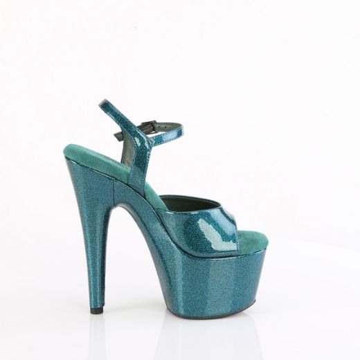 Product image of Pleaser ADORE-709GP Teal Glitter Pat/M 7 Inch Heel 2 3/4 Inch PF Ankle Strap Sandal