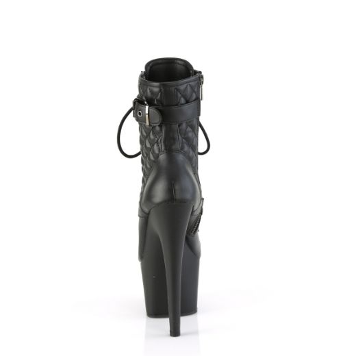 Product image of Pleaser ADORE-1033 Blk Faux Le/Blk Matte 7 Inch Heel 2 3/4 Inch PF Buckled Lace-Up Ankle Boot Side Zip