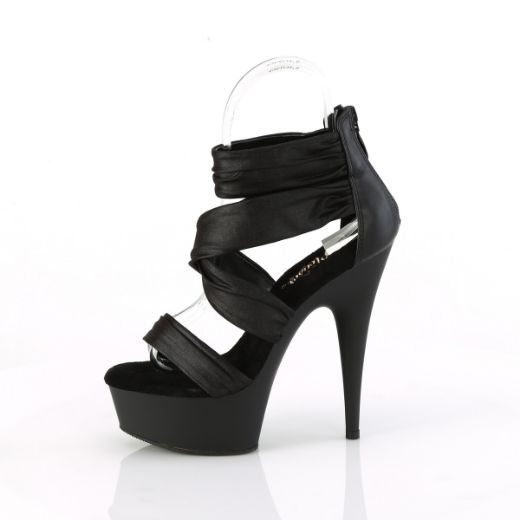 Product image of Pleaser DELIGHT-620 Blk Faux Le-Fabric/Blk Matte 6 Inch Heel 1 3/4 Inch PF Ruched Ankle Strap Sandal Back Zip