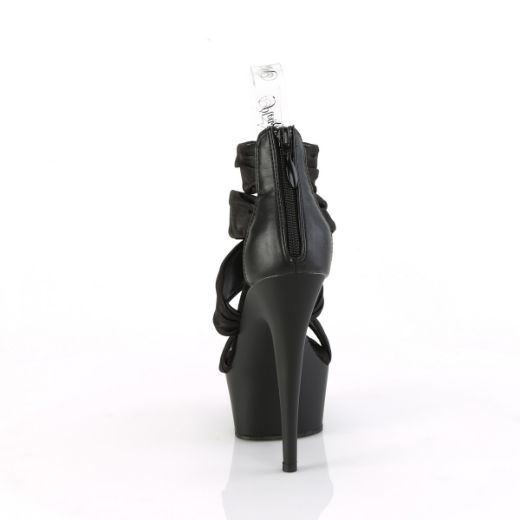 Product image of Pleaser DELIGHT-620 Blk Faux Le-Fabric/Blk Matte 6 Inch Heel 1 3/4 Inch PF Ruched Ankle Strap Sandal Back Zip