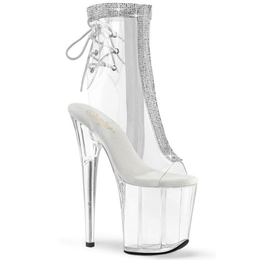 Product image of Pleaser FLAMINGO-1018C-2RS Clr-RS/Clr 8 Inch Heel 4 Inch PF Open Toe/Heel Ankle Boot w/RS