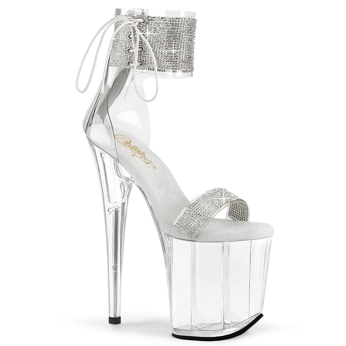 Product image of Pleaser FLAMINGO-827RS Clr-Slv/Clr 8 Inch Heel 4 Inch PF Ankle Cuff Sandal w/RS Back Zip