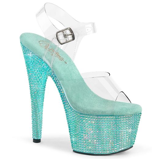 Product image of Pleaser BEJEWELED-708RRS Clr/Aqua RS 7 Inch Heel 2 3/4 Inch PF Ankle Strap Sandal w/ Resin RS
