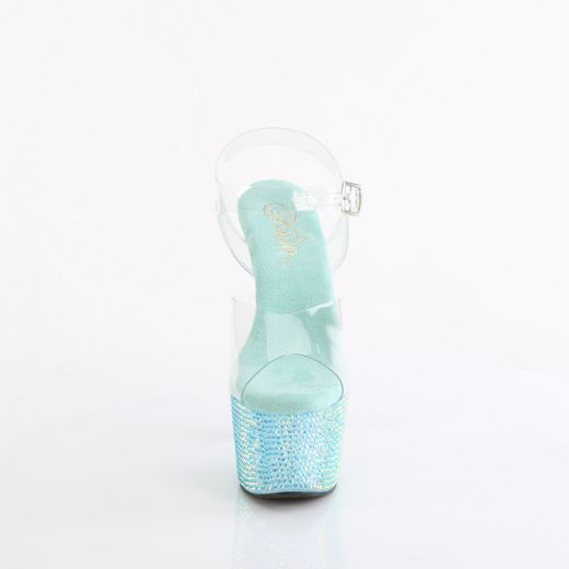 Product image of Pleaser BEJEWELED-708RRS Clr/Aqua RS 7 Inch Heel 2 3/4 Inch PF Ankle Strap Sandal w/ Resin RS
