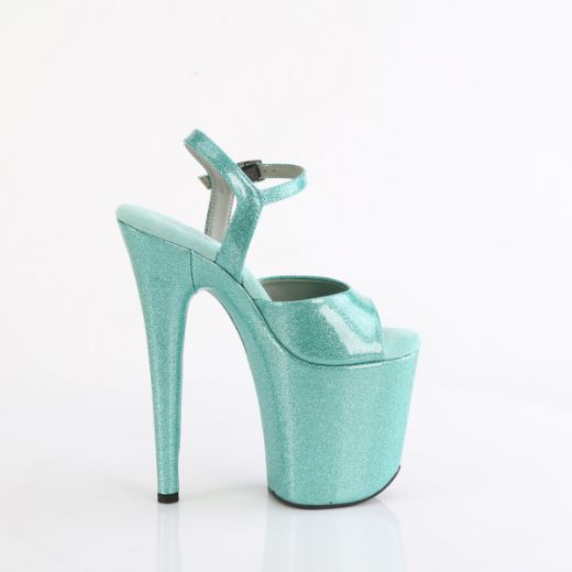 Product image of Pleaser FLAMINGO-809GP Aqua Glitter Pat/M 8 Inch Heel 4 Inch PF Ankle Strap Sandal