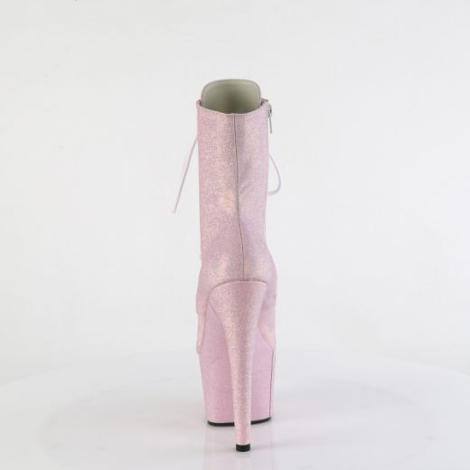 Product image of Pleaser ADORE-1020SDG B. Pink Sawdust Glitter 7 Inch Heel 2 3/4 Inch PF Lace-Up Front Ankle Boot Side Zip