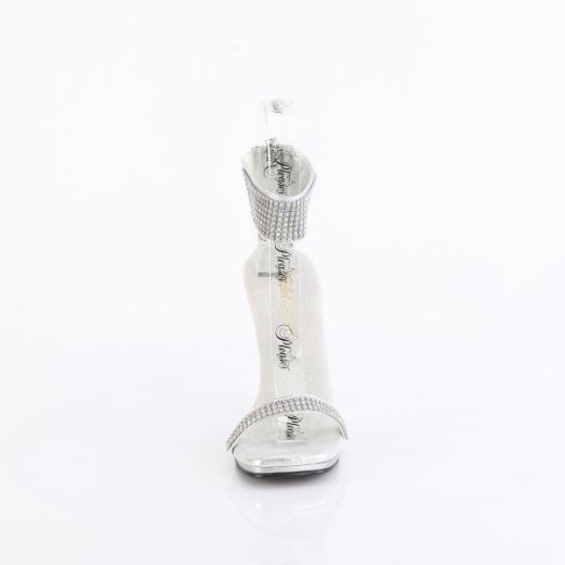 Product image of Fabulicious CHIC-40 Slv Shimmery Fabric-RS/Slv 4 1/2 Inch Heel 1/4 Inch PF Ankle Strap Sandal w/RS Back Zip