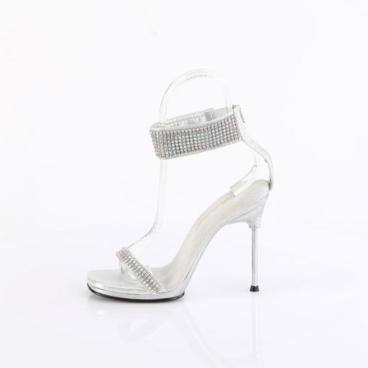 Product image of Fabulicious CHIC-40 Slv Shimmery Fabric-RS/Slv 4 1/2 Inch Heel 1/4 Inch PF Ankle Strap Sandal w/RS Back Zip