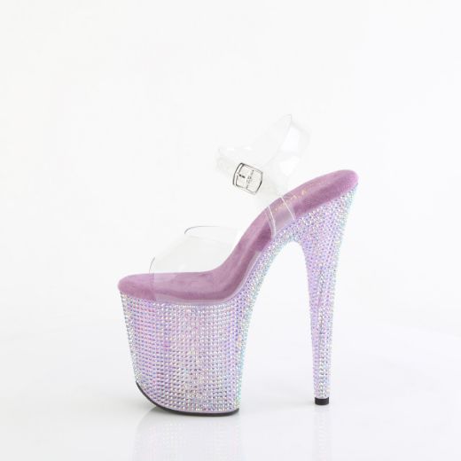 Product image of Pleaser BEJEWELED-808RRS Clr/Lavender RS 8 Inch Heel 4 Inch PF Ankle Strap Sandal w/ Resin RS