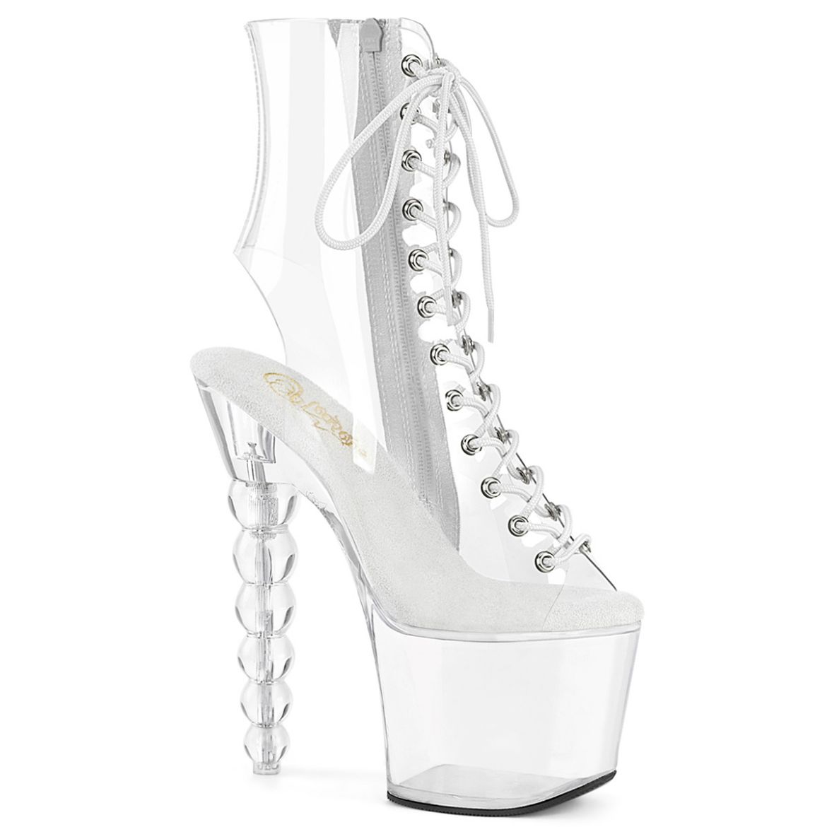 Product image of Pleaser BLISS-1016C Clr/Clr 7 Inch Beaded Heel 3 1/4 Inch PF Open Toe/Heel Lace-Up Ankle Boot