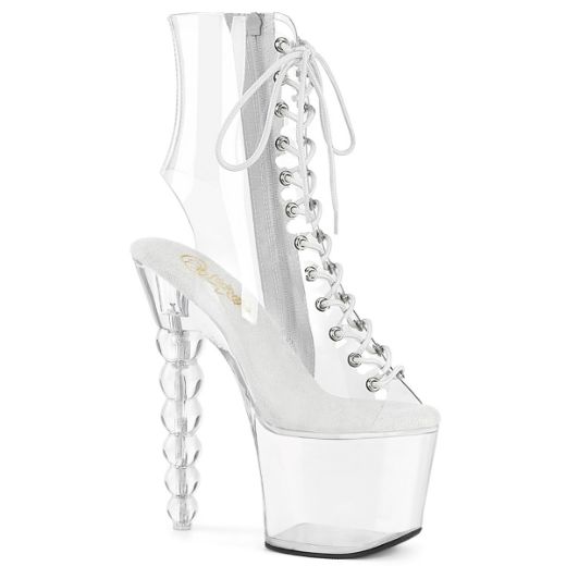 Product image of Pleaser BLISS-1016C Clr/Clr 7 Inch Beaded Heel 3 1/4 Inch PF Open Toe/Heel Lace-Up Ankle Boot