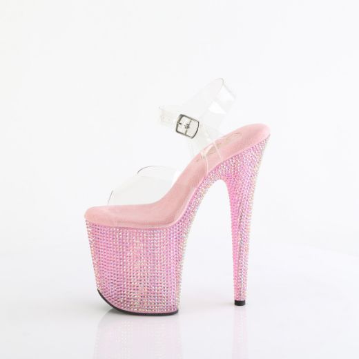 Product image of Pleaser BEJEWELED-808RRS Clr/B. Pink RS 8 Inch Heel 4 Inch PF Ankle Strap Sandal w/ Resin RS