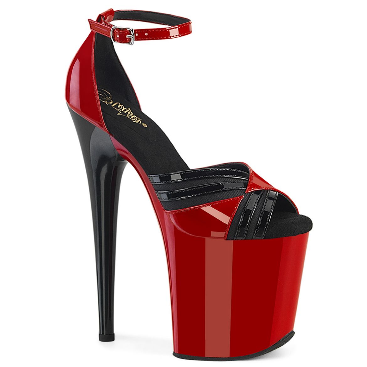 Product image of Pleaser FLAMINGO-884 Red-Blk/Red-Blk 8 Inch Heel 4 Inch PF Two Tone Close Back Ankle Strap Sandal