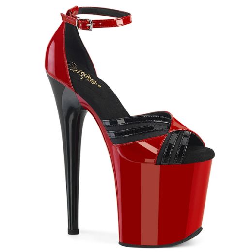 Product image of Pleaser FLAMINGO-884 Red-Blk/Red-Blk 8 Inch Heel 4 Inch PF Two Tone Close Back Ankle Strap Sandal