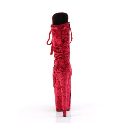 Product image of Pleaser FLAMINGO-1045VEL Red Velvet/Red Velvet 8 Inch Heel 4 Inch PF Velvet Lace-Up Front Ankle Boot
