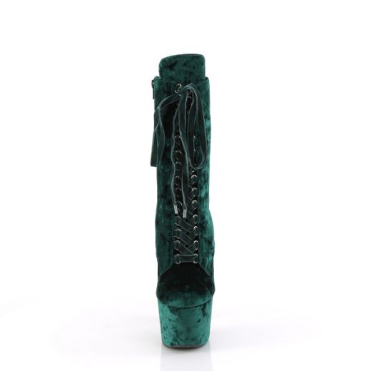 Product image of Pleaser ADORE-1045VEL Emerald Green Velvet/Emerald Green Velvet 7 Inch Heel 2 3/4 Inch PF Velvet Lace-Up Front Ankle Boot