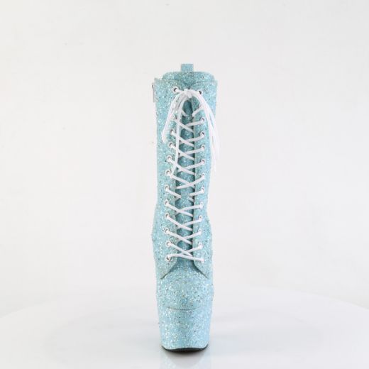 Product image of Pleaser ADORE-1040GR B. Blue Multi Glitters/Matching 7 Inch Heel 2 3/4 Inch PF Lace-Up Front Ankle Boot Side Zip