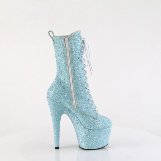 Product image of Pleaser ADORE-1040GR B. Blue Multi Glitters/Matching 7 Inch Heel 2 3/4 Inch PF Lace-Up Front Ankle Boot Side Zip