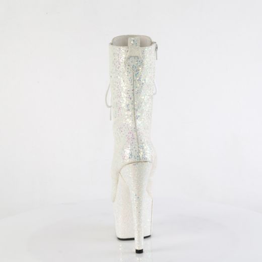 Product image of Pleaser ADORE-1040-IG Opal Iridescent Glitter/M 7 Inch Heel 2 3/4 Inch PF Lace-Up Holo Glitter Ankle Boot Side Zip
