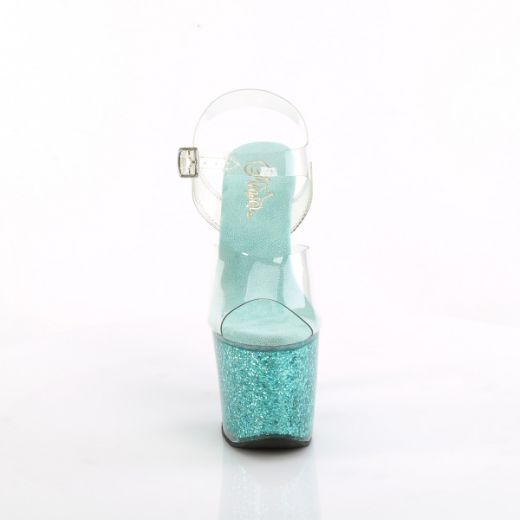 Product image of Pleaser LOVESICK-708SG Clr/Aqua multi Iridescent Glitters 7 Inch Heel 3 1/4 Inch PF Ankle Strap Sandal w/Iridescent Glitters