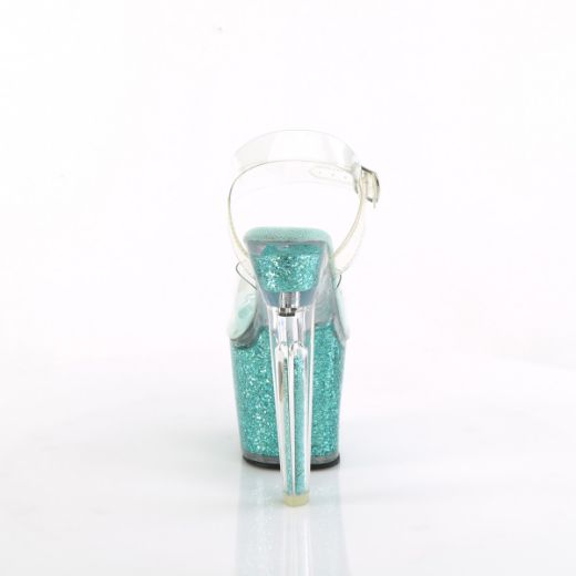 Product image of Pleaser LOVESICK-708SG Clr/Aqua multi Iridescent Glitters 7 Inch Heel 3 1/4 Inch PF Ankle Strap Sandal w/Iridescent Glitters