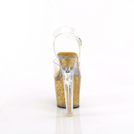 Product image of Pleaser LOVESICK-708SG Clr/Gold Multi Iridescent Glitters 7 Inch Heel 3 1/4 Inch PF Ankle Strap Sandal w/Iridescent Glitters