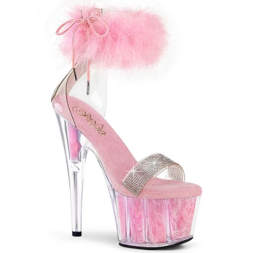 Product image of Pleaser ADORE-727F Clr-B. Pink Fur/M 7 Inch Heel 2 3/4 Inch PF Marabou Fur Ankle Cuff Sandal Back Zip