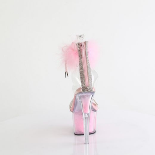 Product image of Pleaser ADORE-727F Clr-B. Pink Fur/M 7 Inch Heel 2 3/4 Inch PF Marabou Fur Ankle Cuff Sandal Back Zip