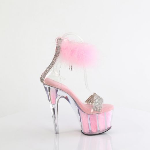 Product image of Pleaser ADORE-727F Clr-B. Pink Fur/M 7 Inch Heel 2 3/4 Inch PF Marabou Fur Ankle Cuff Sandal Back Zip