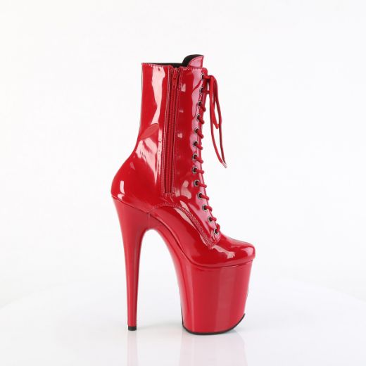Product image of Pleaser FLAMINGO-1040TT Red-Blk Pat/Red-Blk 8 Inch Heel 4 Inch PF Two Tone Lace-Up Ankle Boot Side Zip