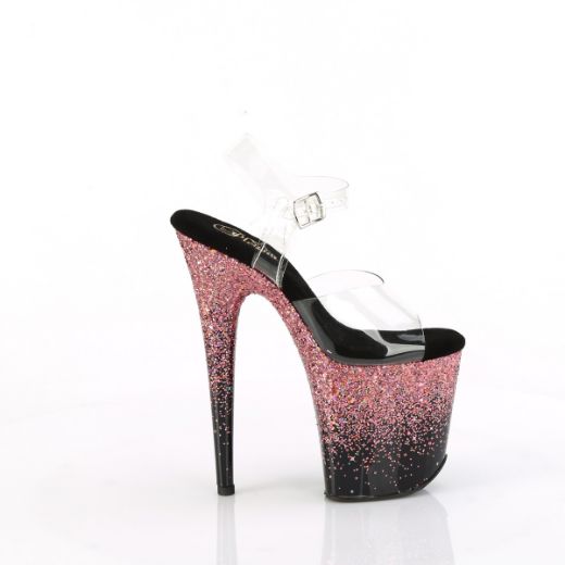 Product image of Pleaser FLAMINGO-808SS Clr/Blk-Pink Multi Glitter 8 Inch Heel 4 Inch PF Ankle Strap Sandal