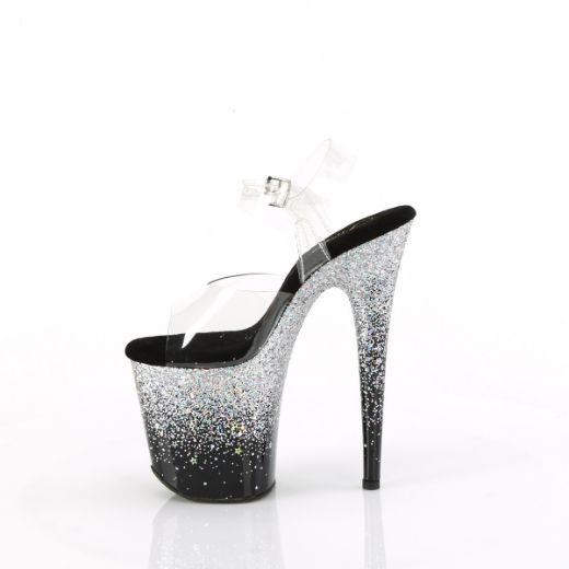 Product image of Pleaser FLAMINGO-808SS Clr/Blk-Slv Multi Glitter 8 Inch Heel 4 Inch PF Ankle Strap Sandal