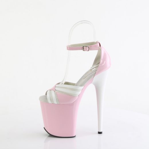 Product image of Pleaser FLAMINGO-884 B. Pink-Wht/Pink-Wht 8 Inch Heel 4 Inch PF Two Tone Close Back Ankle Strap Sandal