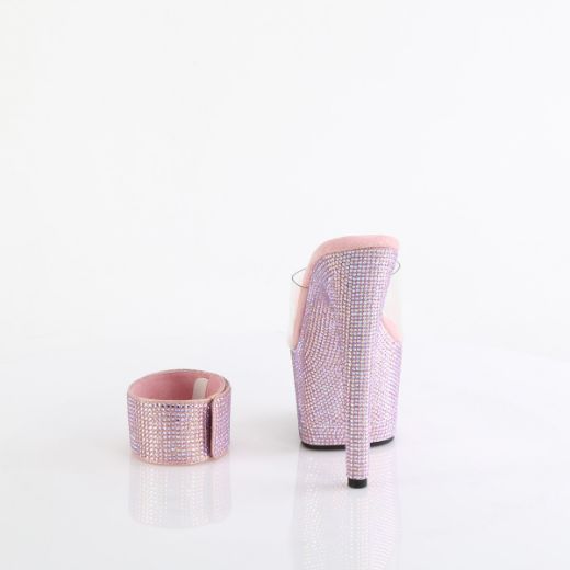 Product image of Pleaser BEJEWELED-712RS Clr/B. Pink Multi RS 7 Inch Heel 2 3/4 Inch PF RS Embellished Slide w/Matching Cuff