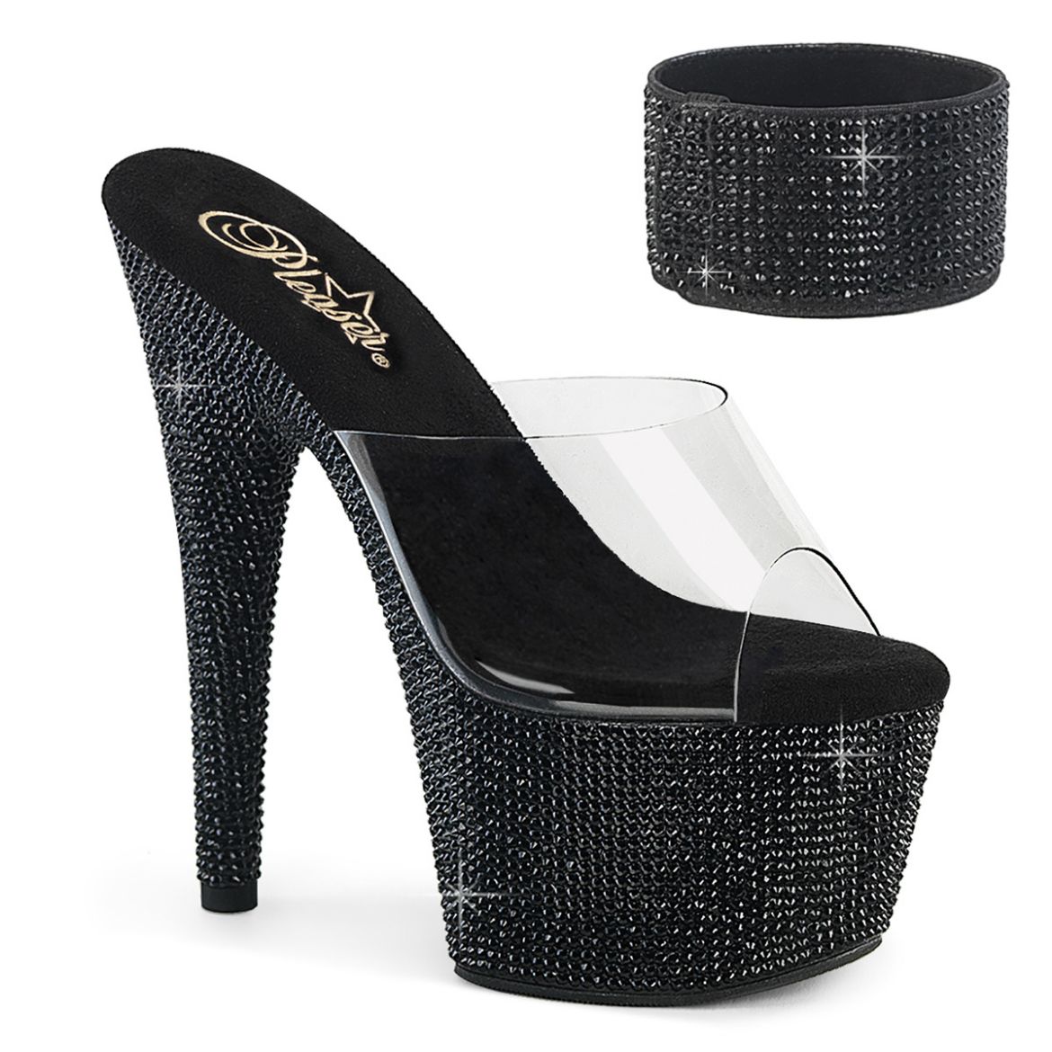 Product image of Pleaser BEJEWELED-712RS Clr/Blk RS 7 Inch Heel 2 3/4 Inch PF RS Embellished Slide w/Matching Cuff