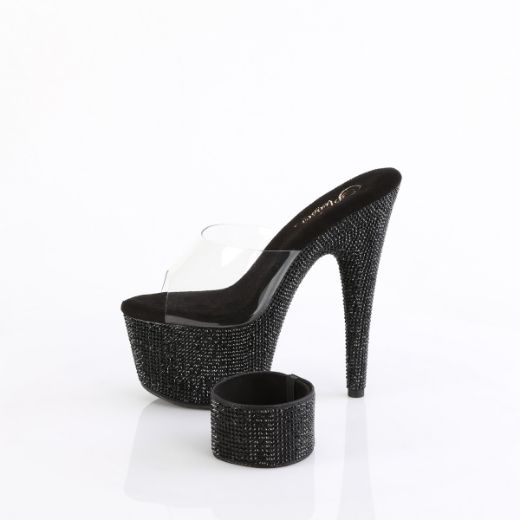 Product image of Pleaser BEJEWELED-712RS Clr/Blk RS 7 Inch Heel 2 3/4 Inch PF RS Embellished Slide w/Matching Cuff