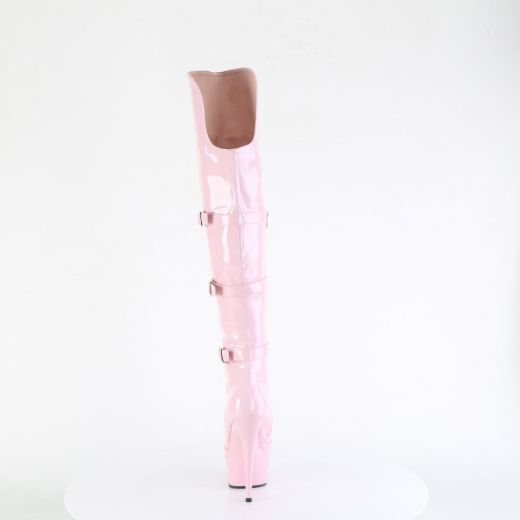 Product image of Pleaser DELIGHT-3018 B. Pink Str. Pat/B. Pink 6 Inch Heel 1 3/4 Inch PF Triple Buckle Strap OTK Boot Side Zip