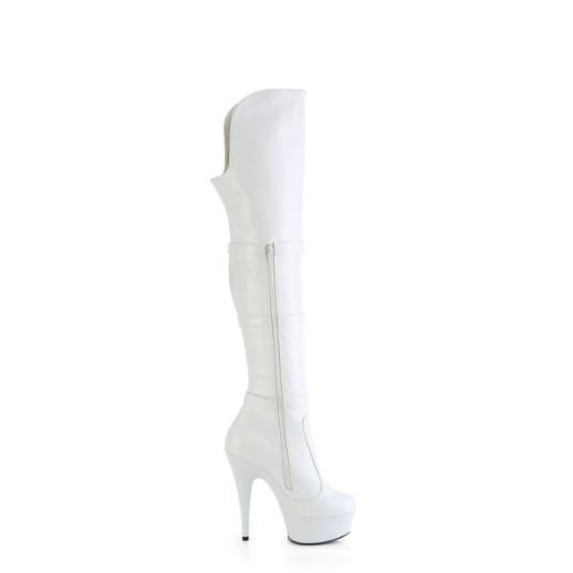 Product image of Pleaser DELIGHT-3018 Wht Str. Faux Leather/Wht Matte 6 Inch Heel 1 3/4 Inch PF Triple Buckle Strap OTK Boot Side Zip