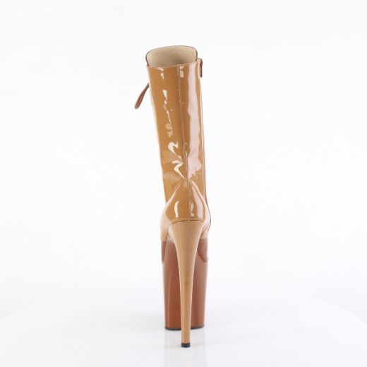 Product image of Pleaser FLAMINGO-1054DC Toffee-Caramel Pat/Toffee Caramel 8 Inch Heel 4 Inch PF Two Tone Lace-Up Mid Calf Boot Side Zip