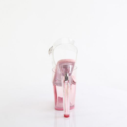 Product image of Pleaser LOVESICK-708T Clr/B. Pink Tinted 7 Inch Heart Shaped Heel 3 1/4 Inch PF Ankle Strap Sandal