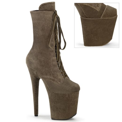Product image of Pleaser FLAMINGO-1045VEL Khaki Velvet/Khaki Velvet 8 Inch Heel 4 Inch PF Velvet Lace-Up Front Ankle Boot