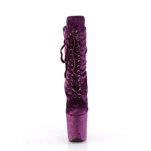 Product image of Pleaser FLAMINGO-1045VEL Purple Velvet/Purple Velvet 8 Inch Heel 4 Inch PF Velvet Lace-Up Front Ankle Boot