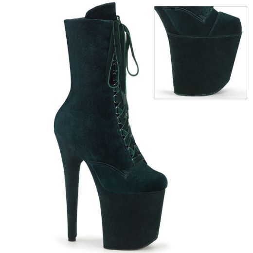 Product image of Pleaser FLAMINGO-1045VEL Emerald Green Velvet/Emerald Green Velvet 8 Inch Heel 4 Inch PF Velvet Lace-Up Front Ankle Boot